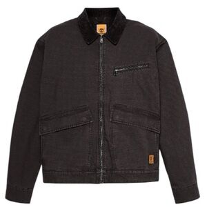 Timberland Stafford Washed Canvas Jacket Mens Black Corduroy Collar Small New